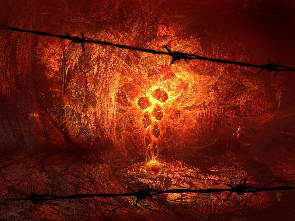black barbed wire, digital art, artwork, fantasy art, fire HD wallpaper