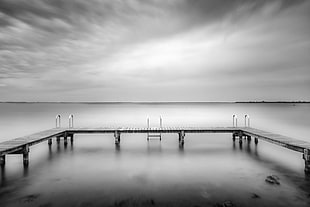 grayscale photo of sea dock, zeeland HD wallpaper