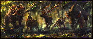 animals digital wallpaper, fantasy art, wolf, bears, animals