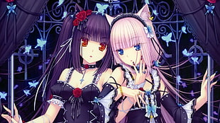 two purple-and-pink-haired female anime characters, nekomimi, Neko Para, Chocolat (Neko Para), Vanilla (Neko Para) HD wallpaper