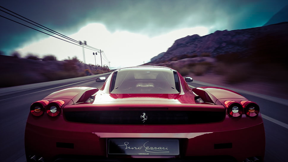red Ferrari supercar, Driveclub, Ferrari, Enzo Ferrari, racing HD wallpaper