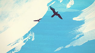 blue and white floral area rug, Studio Killers, clouds, birds, sky HD wallpaper