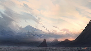 silhouette of mountain, landscape, horizon