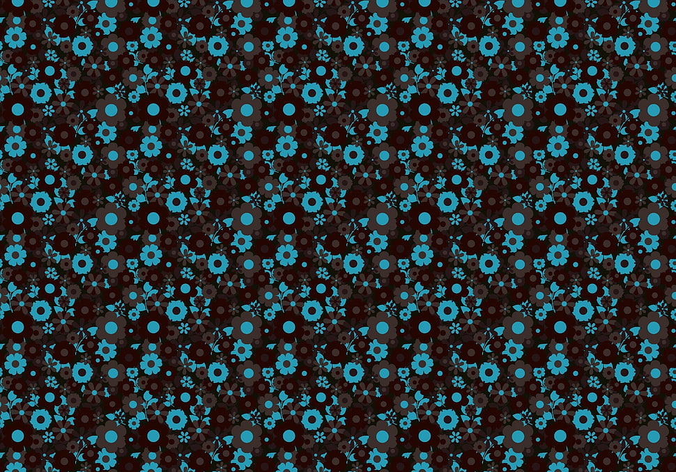 black and blue floral pattern HD wallpaper