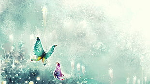 green and yellow butterfly illustration, butterfly, fantasy art HD wallpaper