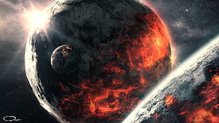 red and blue planet digital wallpaper, planet, space, digital art, space art