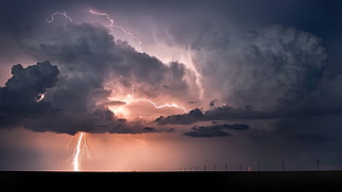 lightning and thunderclouds, lightning, storm, clouds HD wallpaper