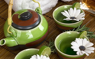 green ceramic tea set