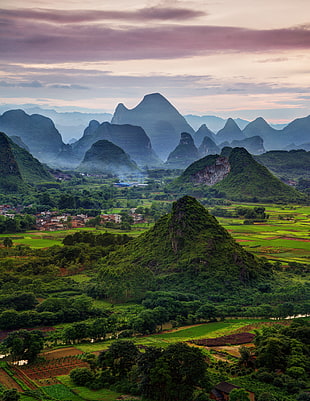 long exposure green mountains, china HD wallpaper