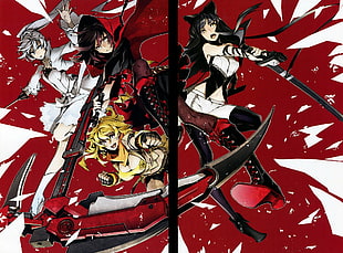 female anime characters illustration, RWBY, Ruby Rose (character), Weiss Schnee, Yang Xiao Long