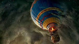 yellow, blue and red hot air balloon illustration