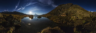 lake surrounded by mountains, nature, landscape, panoramas, Moon