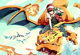Pokemon Charizard and Pikachu wallpaper, manga, Pokémon, Pikachu, Red (character)
