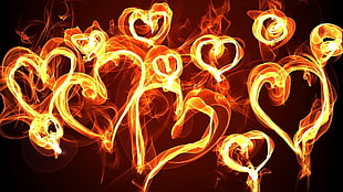 flaming hearts digital wallpaper