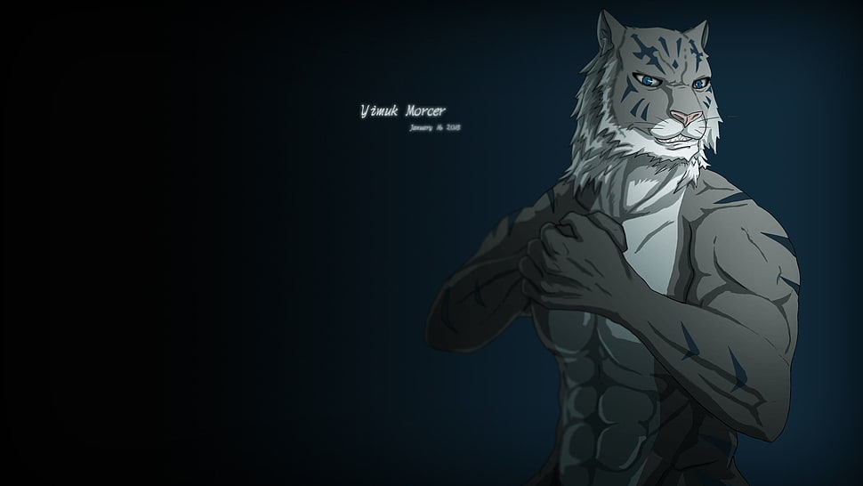 gray character poster, furry, tiger HD wallpaper