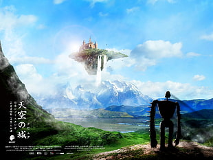 floating castle illustration, sky, nature, robot, Castle in the Sky