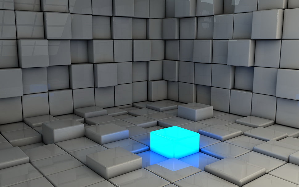 white and gray sectional couch, abstract, digital art, render, cube HD wallpaper