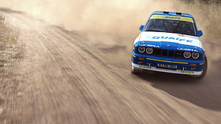 blue and white car, video games, DiRT Rally, BMW, car HD wallpaper