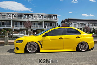 yellow sedan, Mitsubishi Lancer Evo X, Mitsubishi Lancer, GSR, car HD wallpaper