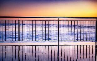 stainless steel railings near on the sea HD wallpaper