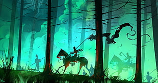 person riding horse digital wallpaper, illustration, fantasy art, Dominik Mayer