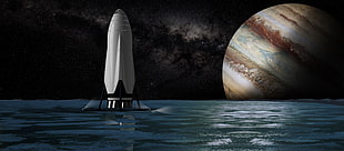 space shuttle illustration, Spaceship, Europa, Jupiter moon HD wallpaper