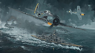 warships and war planes illustration, World War II, warship, warplanes, military