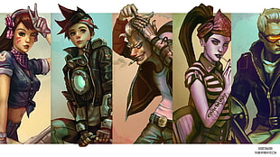 five anime character collage artwork, Overwatch, video games, D.Va (Overwatch), Tracer (Overwatch) HD wallpaper