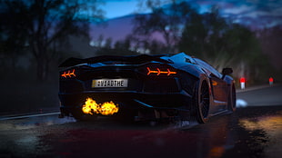 black luxury car, Forza Games, forza horizon 3, Forza Horizon, Lamborghini Aventador