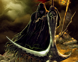 grim reaper, Grim Reaper, skull, fantasy art