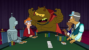 The Simpsons TV series, Futurama, Bender, Philip J. Fry, poker HD wallpaper