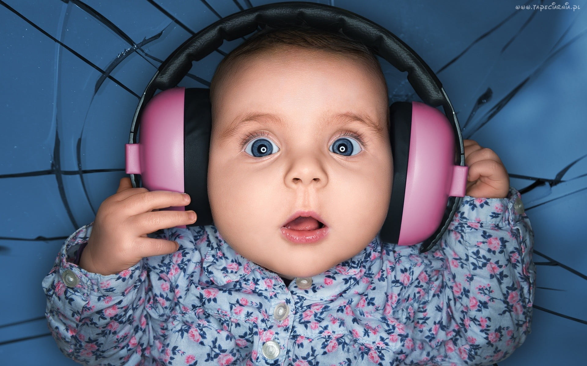 headphones, blue eyes, baby