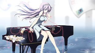 girl anime character sitting on grand piano illustration HD wallpaper