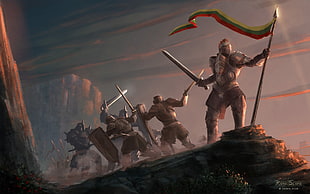 knights battle illustration, Runescape, flag, armor, knight