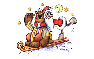 bear and Santa Claus clip art HD wallpaper