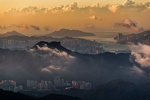 silhouette of mountain, Hong Kong, Victoria Harbour, sky, mountains
