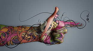 man arm artwork, hands, fingers, digital art, colorful