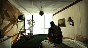 man sitting on white bed comforter anime, video games, Half-Life 2, Half-Life, Gordon Freeman