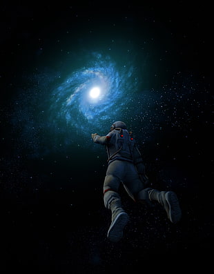 astronaut illustration, Astronaut, Spiral galaxy, Space suit