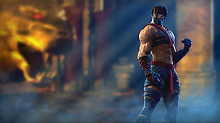 illustration of man wearing blue pants, video games, Killer Instinct , warrior, digital art
