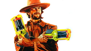 man holding two Nerf guns sketch, Clint Eastwood, Nerf, The Good, the Bad and the Ugly, humor