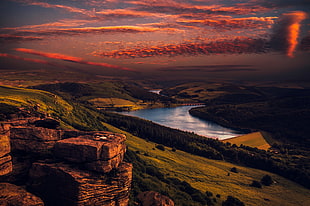 green mountain, landscape, river, nature HD wallpaper