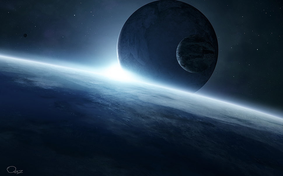 black and white ceramic vase, artwork, digital art, space, planet HD wallpaper