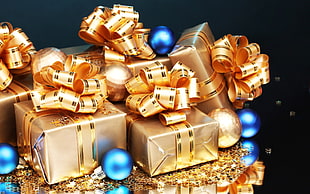 gray gift boxes, Christmas, New Year, presents, ribbon