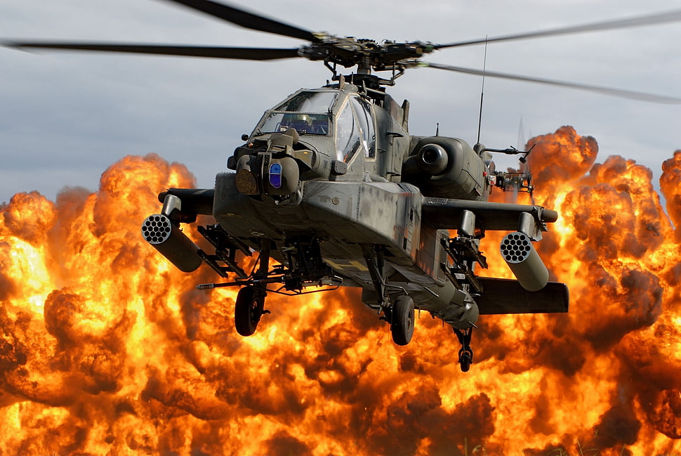 black and brown helicopter HD wallpaper