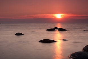 calm sea on sunset HD wallpaper