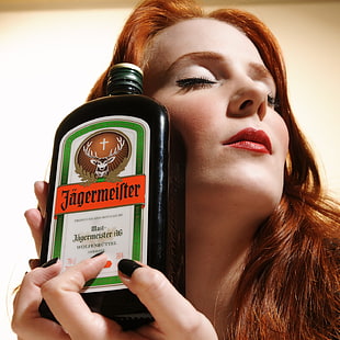Jagermeister bottle, epica, Simone Simons, Jagermeister, redhead