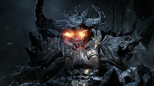 horned monster wearing armor character digital wallpaper