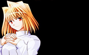 blonde haired girl anime character in white top