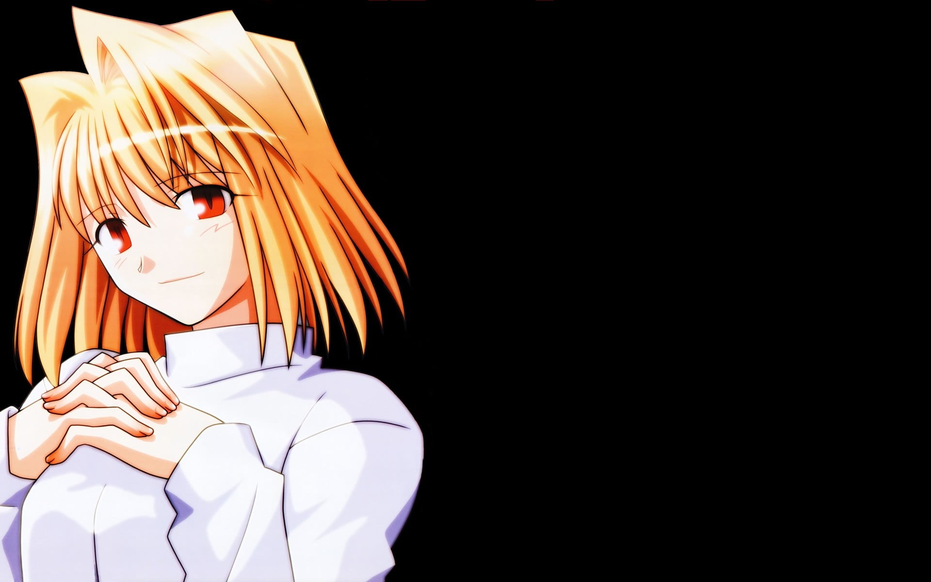 blonde haired girl anime character in white top